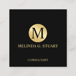 Black and Gold Elegant Monogram Square Business Card