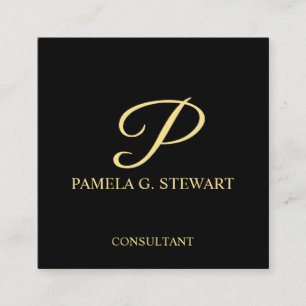 Black and Gold Elegant Monogram Square Business Card