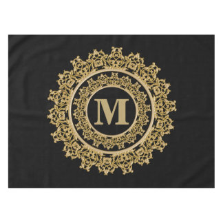 Black and Gold Elegant Monogram Tablecloth