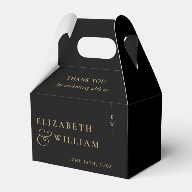 Black And Gold Elegant Monogram Wedding Thank You  Favour Box (Front Side)
