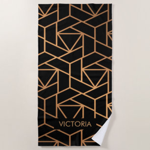 Black and Gold Elegant Pattern Beach Towel