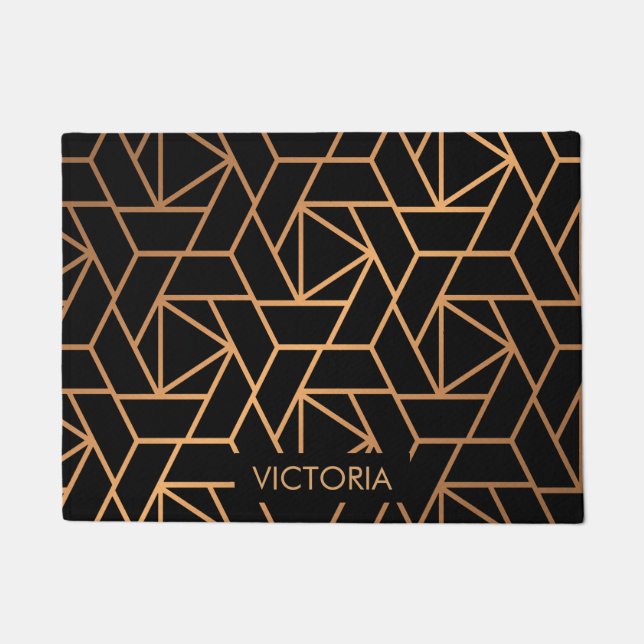 Black and Gold Elegant Pattern Doormat (Front)