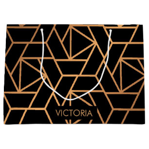 Black and Gold Elegant Pattern Large Gift Bag