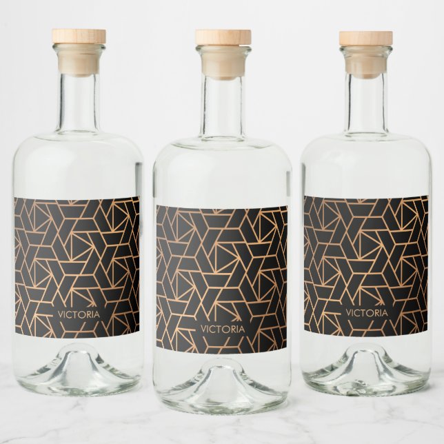 Black and Gold Elegant Pattern Liquor Bottle Label (Bottles)