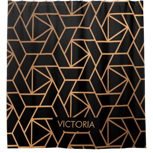 Black and Gold Elegant Pattern Shower Curtain (Front)