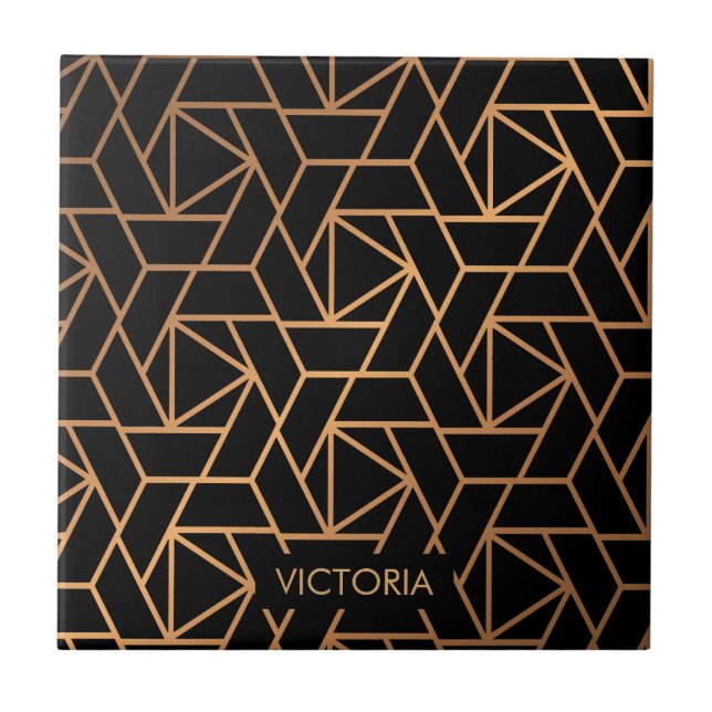 Black and Gold Elegant Pattern Tile (Front)