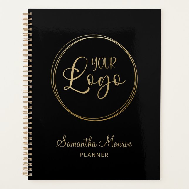 Black and Gold Elegant Personalised Business Logo Planner (Front)