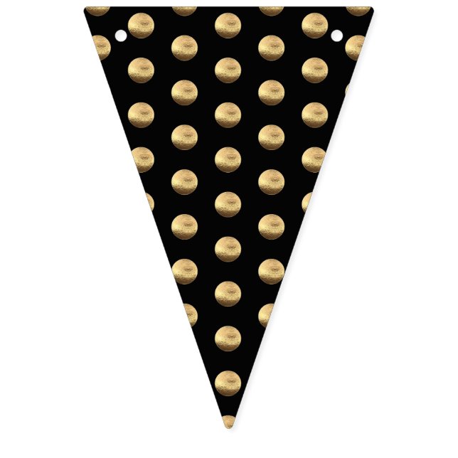 Black and Gold Elegant Polka Dots Pattern Chic Bunting (First Flag)