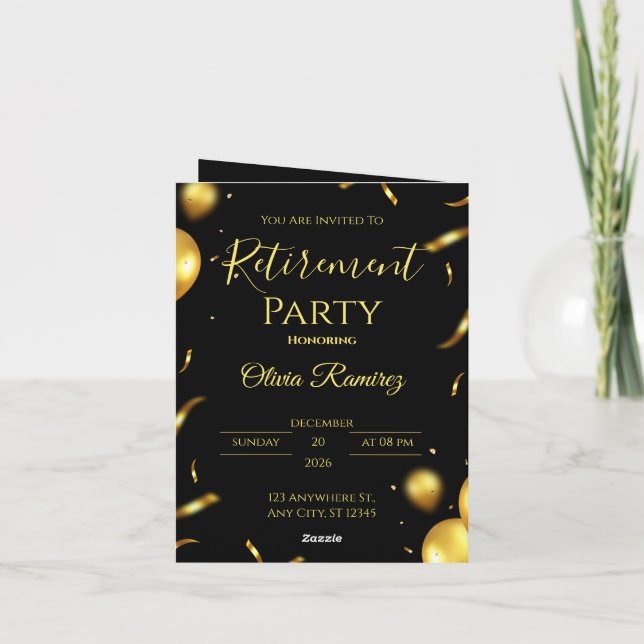 Black And Gold Elegant Retirement  Invitation (Back)