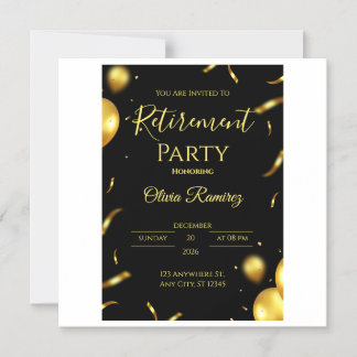 Black And Gold Elegant Retirement  Magnetic Invitation