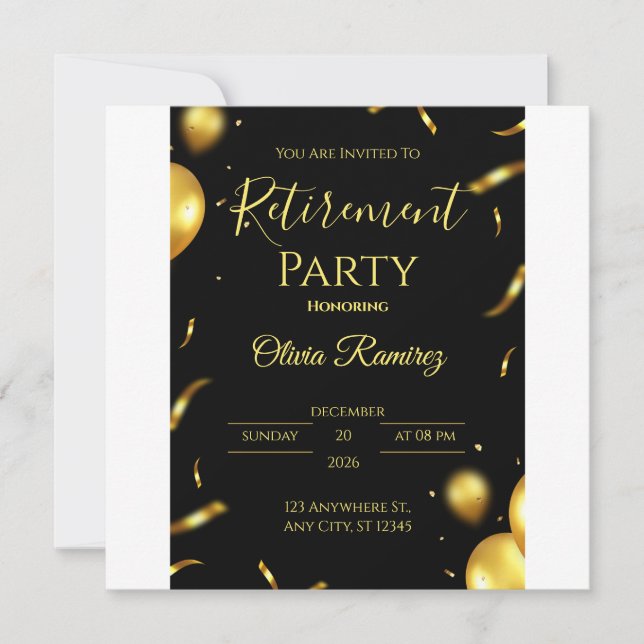 Black And Gold Elegant Retirement  Save The Date (Front)