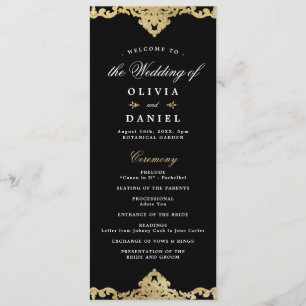 Black and gold elegant romantic vintage wedding pr programme