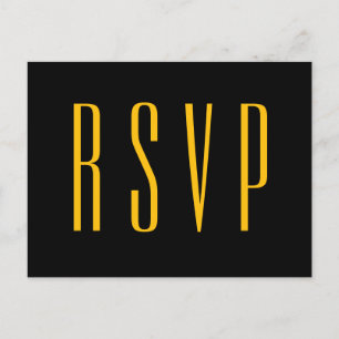 Black and Gold Elegant RSVP Wedding Response Invitation Postcard