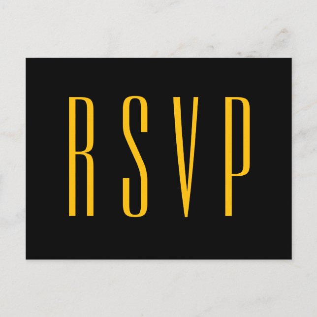 Black and Gold Elegant RSVP Wedding Response Invitation Postcard (Front)