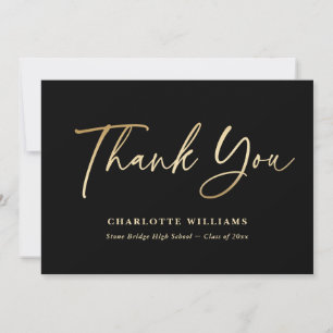 Black and Gold Elegant Script Graduation Thank You Card