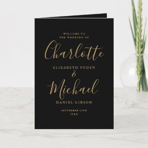 Black And Gold Elegant Signature Script Wedding Programme