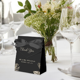 Black and Gold Elegant Simple Botanical Wedding Favour Box