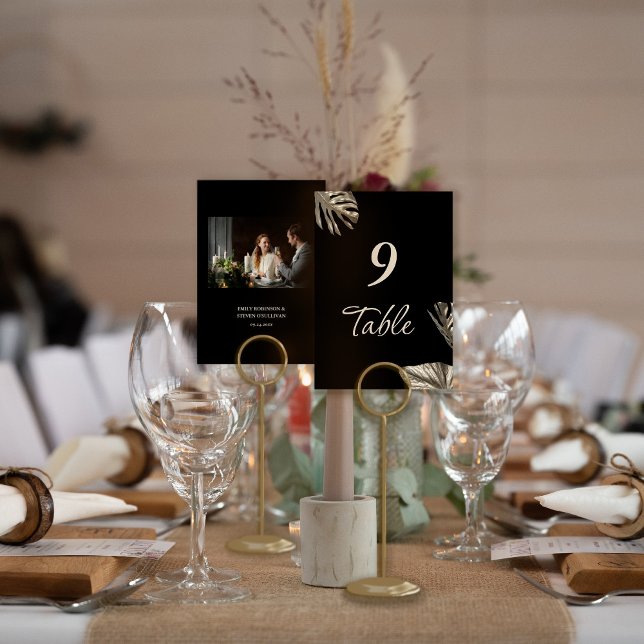 Black and Gold Elegant Simple Wedding Photo Table Number (Creator Uploaded)
