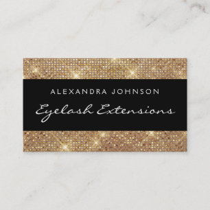 Black and Gold Elegant Sparkly Eyelash Extensions Business Card