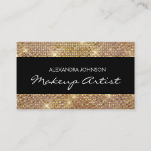 Black and Gold Elegant Sparkly Makeup Artist Business Card
