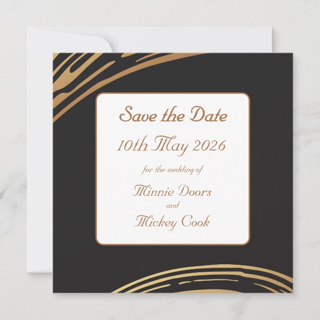 Black and gold elegant style save the date (Front)