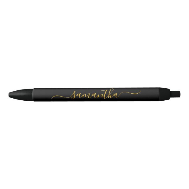Black and Gold Elegant Swash Signature Name Black Ink Pen (Front)