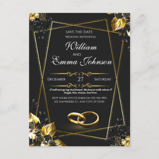 Black and Gold Elegant Wedding  Holiday Postcard