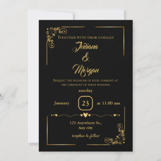 Black and Gold Elegant Wedding Invitation