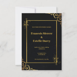 Black and Gold Elegant Wedding Invitation