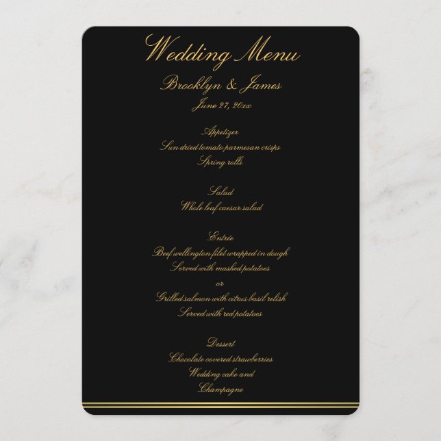 Black And Gold Elegant Wedding Menu (Front)