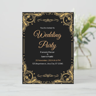 Black and Gold Elegant Wedding Party Invitation