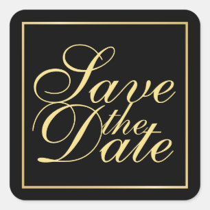 Black and Gold Elegant Wedding Save the Date Square Sticker
