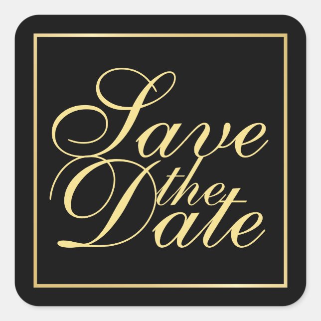 Black and Gold Elegant Wedding Save the Date Square Sticker (Front)