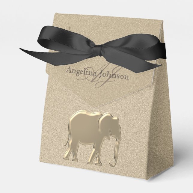 Black and Gold Elephant Elegant Monogrammed Favour Box (Front Side)