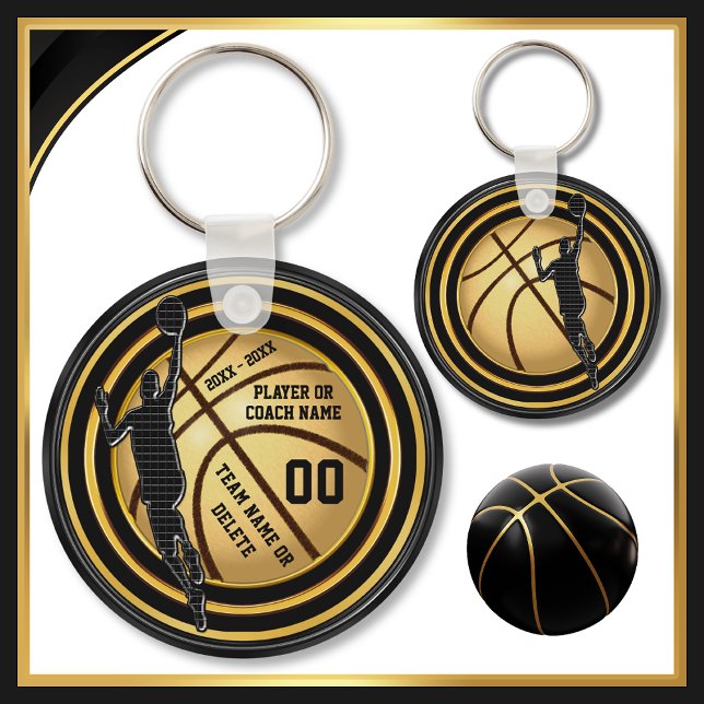 Black and Gold, End of Season Basketball Gifts, Key Ring (Cheap Basketball Gifts for Players. Basketball party favors. Basketball party favours. Basketball)