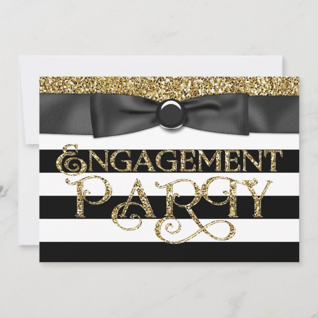 Black and Gold Engagement Party Invitation (Front)