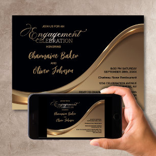 Black and Gold Engagement Party Invitation