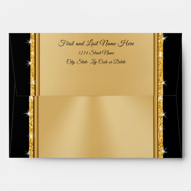 Black and Gold Envelopes, Personalised Return Envelope (Back (Top Flap))