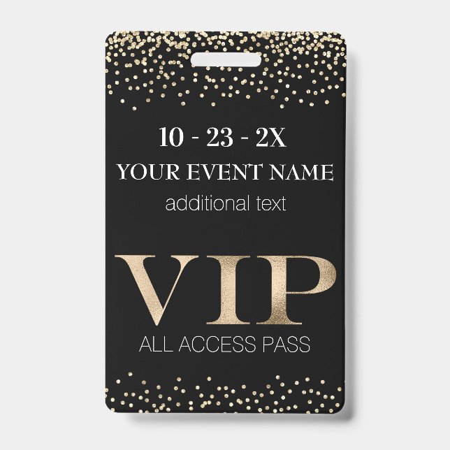 Black and Gold Event VIP Pass ID Badge (Front)