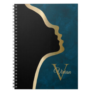 Black And Gold Face Monogram Name Notebook