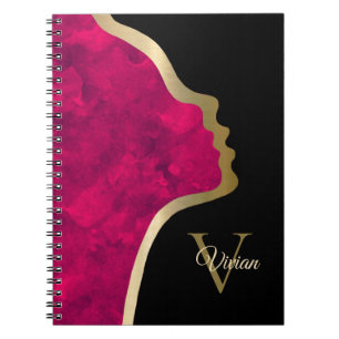 Black And Gold Face Monogram Name Notebook