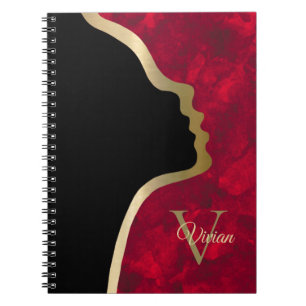 Black And Gold Face Monogram Name Notebook