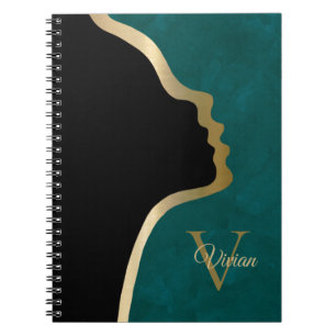 Black And Gold Face Monogram Name Notebook