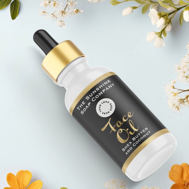 Black and Gold Face Oil Bottle Label with logo (Creator Uploaded)