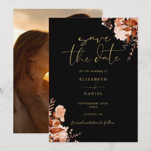 Black And Gold Fall Rustic Floral Photo Wedding Save The Date