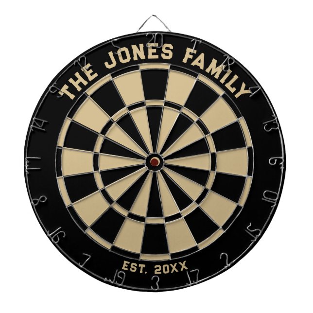 Black and Gold Family Dartboard with Darts (Front)