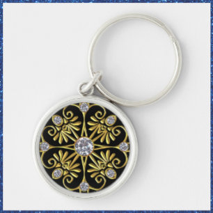 Black and Gold Faux Diamond Key Ring