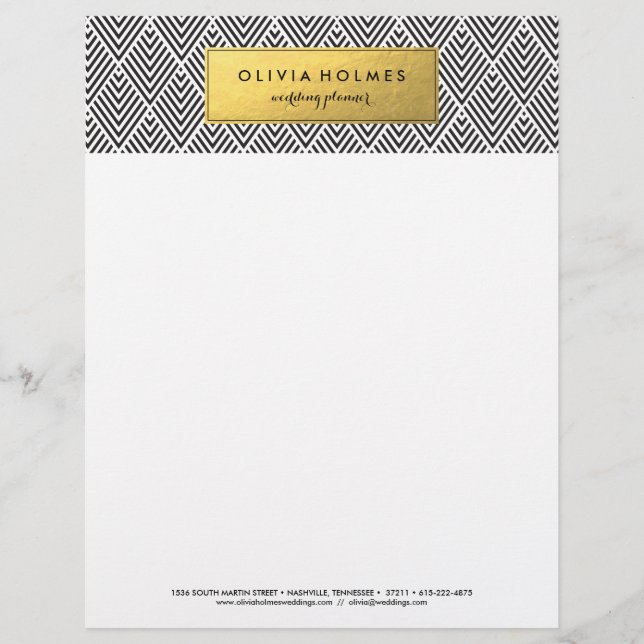Black and Gold Faux Foil Chevron Letterhead (Front)