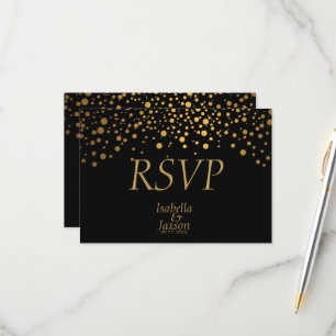 Black and Gold Faux Foil Confetti Dots  RSVP Card