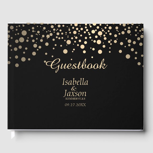 Black and Gold Faux Foil Dots  Guest Book (Front)